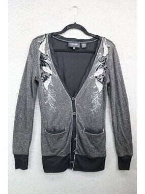 Miss Me Button-Up Long Sleeve Sweater-Medium-Sequins-Whimsigoth-Goth-Boho